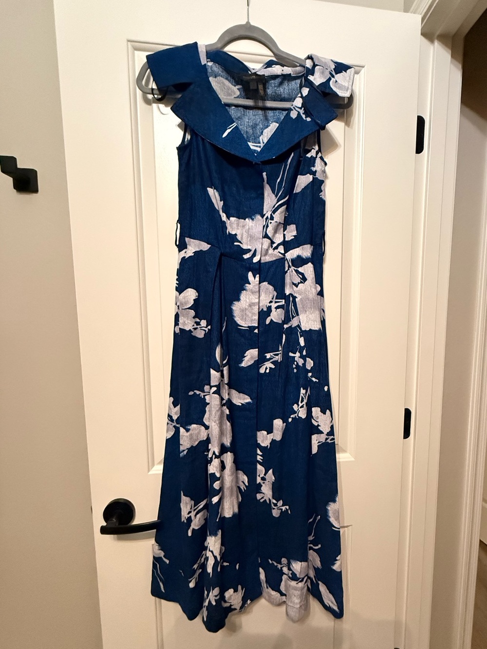 Donna Karan Navy Blue & White Floral Maxi Dress